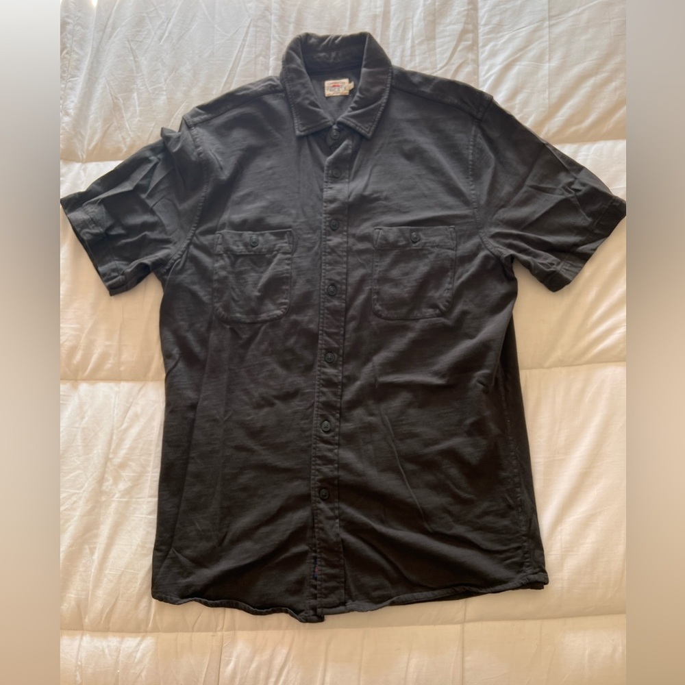 Faherty Short sleeve button up, black, Size Large